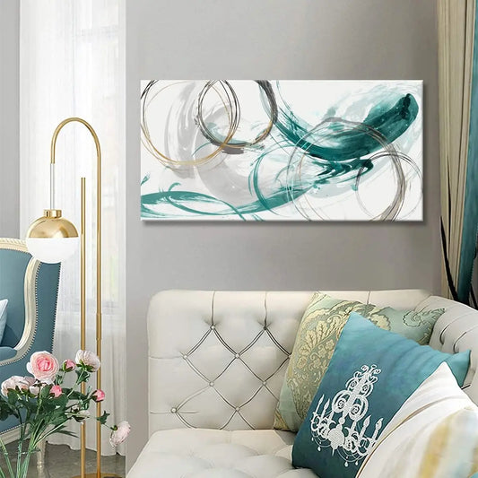 Abstract Minimalist Golden Green Flowing Wall Art Canvas Prints For Living Room Dining Room Modern Bedroom Interior Decor