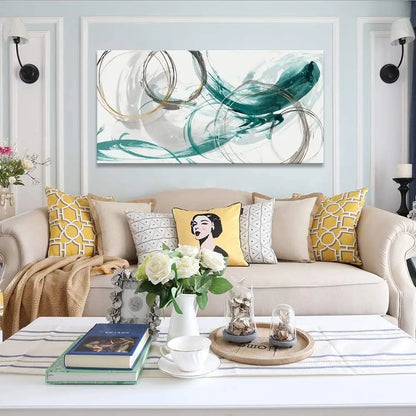 Abstract Minimalist Golden Green Flowing Wall Art Canvas Prints For Living Room Dining Room Modern Bedroom Interior Decor