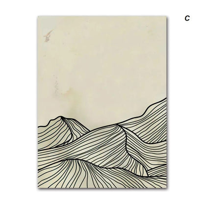 Abstract Minimalist Sun Mountain Line Wall Art Canvas Print For Scandinavian Modern Living Room