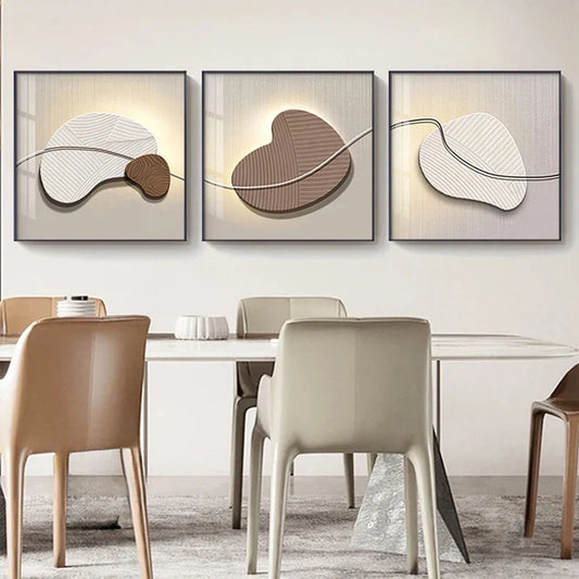 Abstract Nordic Pebbles Square Format Wall Art Canvas Prints Neutral Tones Poster For Modern Living Room Bedroom Office Decor