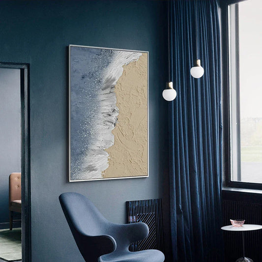 Abstract Sandy Beach Landscape Wall Art Canvas Print Ocean Waves Poster For Living Room Entrance Art Decor