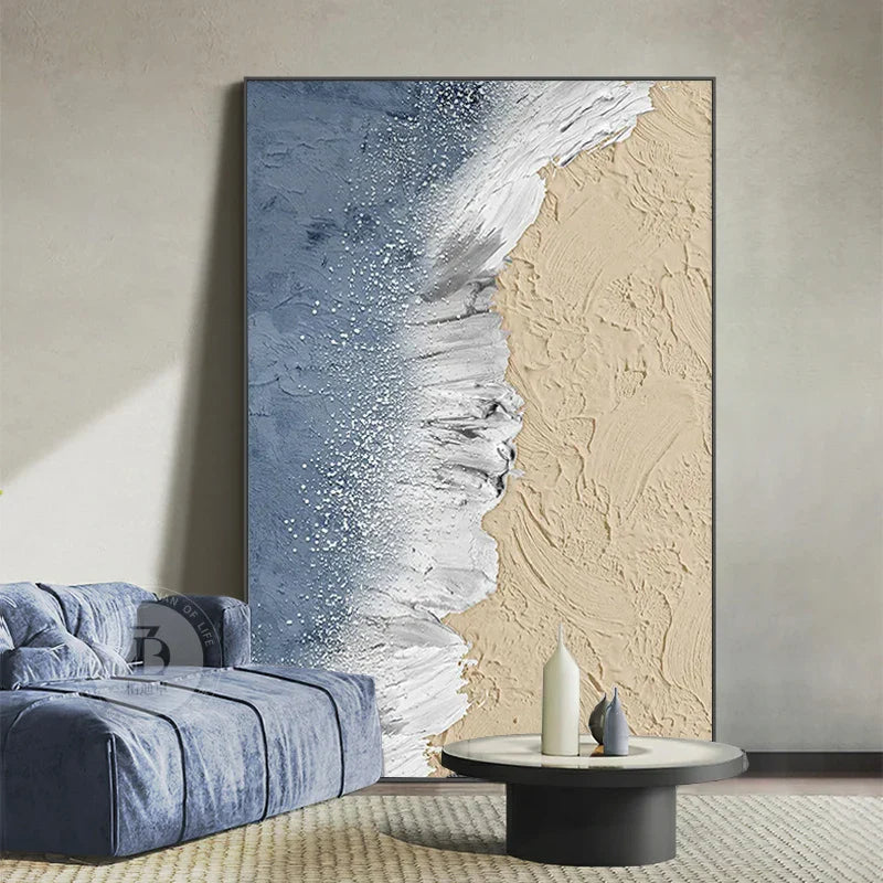 Abstract Sandy Beach Landscape Wall Art Canvas Print Ocean Waves Poster For Living Room Entrance Art Decor