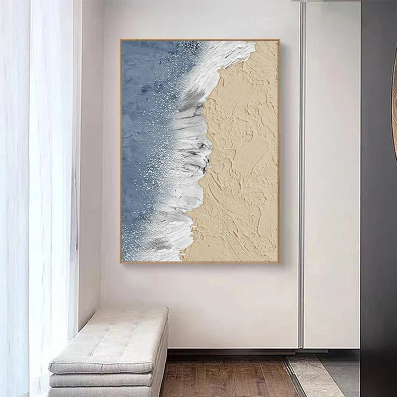 Abstract Sandy Beach Landscape Wall Art Canvas Print Ocean Waves Poster For Living Room Entrance Art Decor