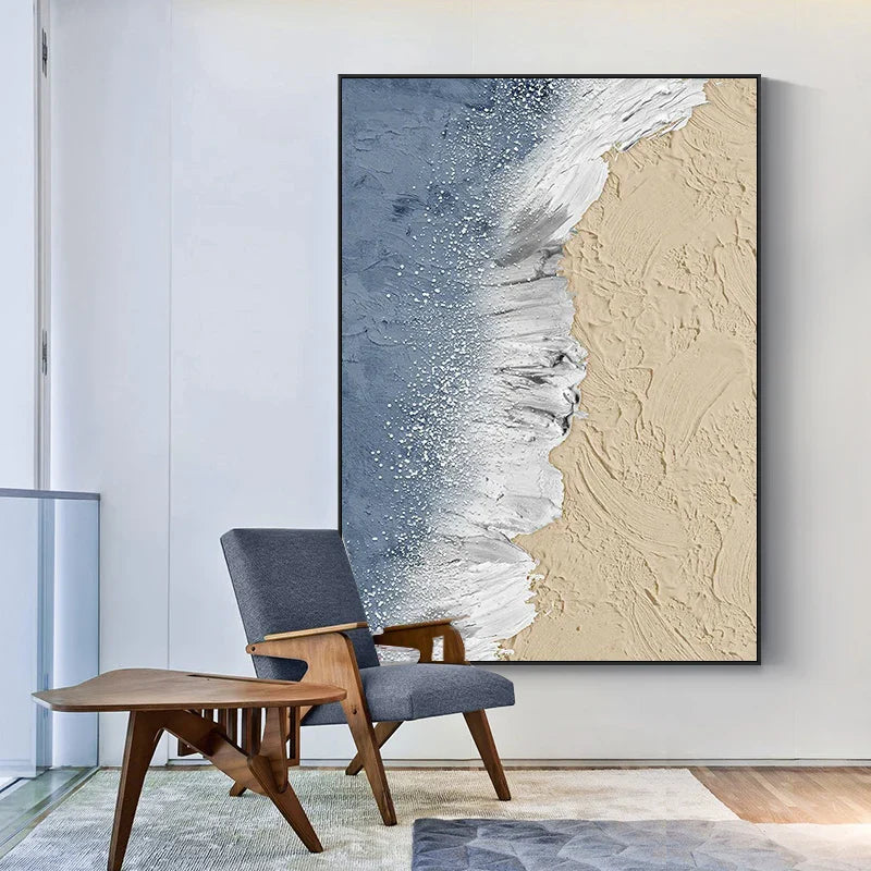 Abstract Sandy Beach Landscape Wall Art Canvas Print Ocean Waves Poster For Living Room Entrance Art Decor