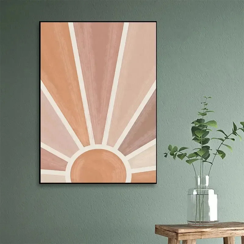 Abstract Boho Sun Rays Moon Phases Wall Art Canvas Prints For Modern Living Room Bedroom Art Decor