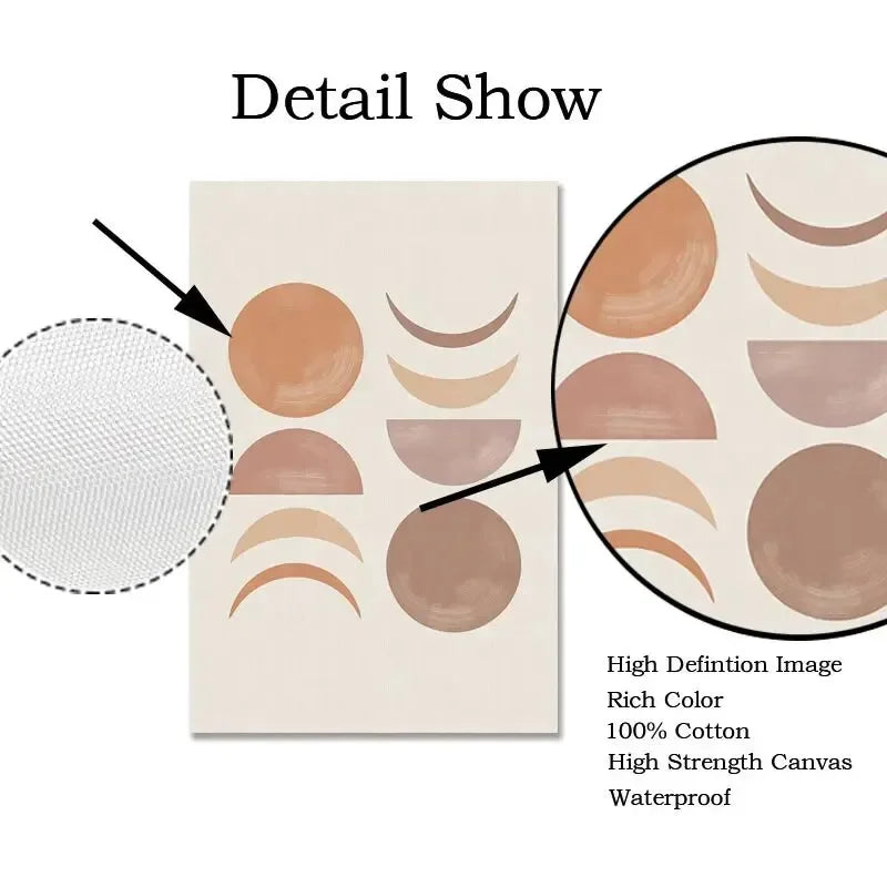 Abstract Boho Sun Rays Moon Phases Wall Art Canvas Prints For Modern Living Room Bedroom Art Decor