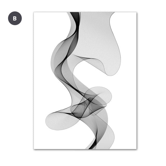 Abstract  Veil Black And White Minimalist Wall Art Canvas Prints For Modern Living Room Bedroom Home Office Interior Decor