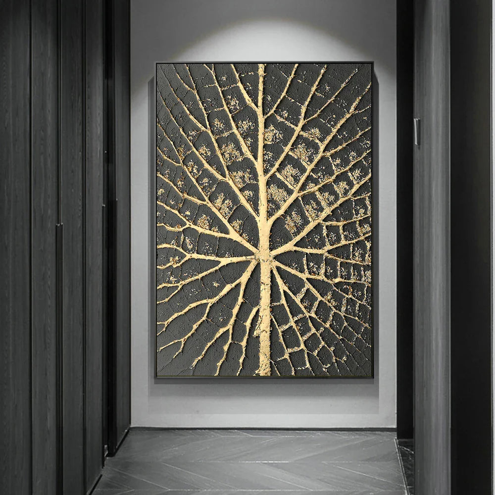 Abstract Golden Black Tree Wall Art Fine Art Canvas Prints For Living Room Dining Room Entrance Art
