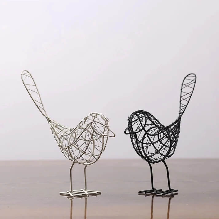 Abstract Geometric Wire Mesh Birds Sculptures Vintage Animal Miniature Figurines Nordic Home Black or White Decoration Accessories