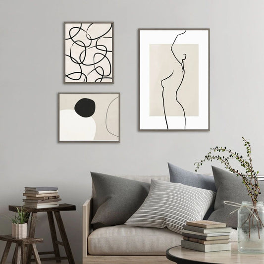 Abstract Woman Silhouette Line Figure Wall Art Canvas Print Minimalist Girl Pastel Geometric Poster Gallery Wall Art Set Of 3 Posters For Modern Living Room Home Decor
