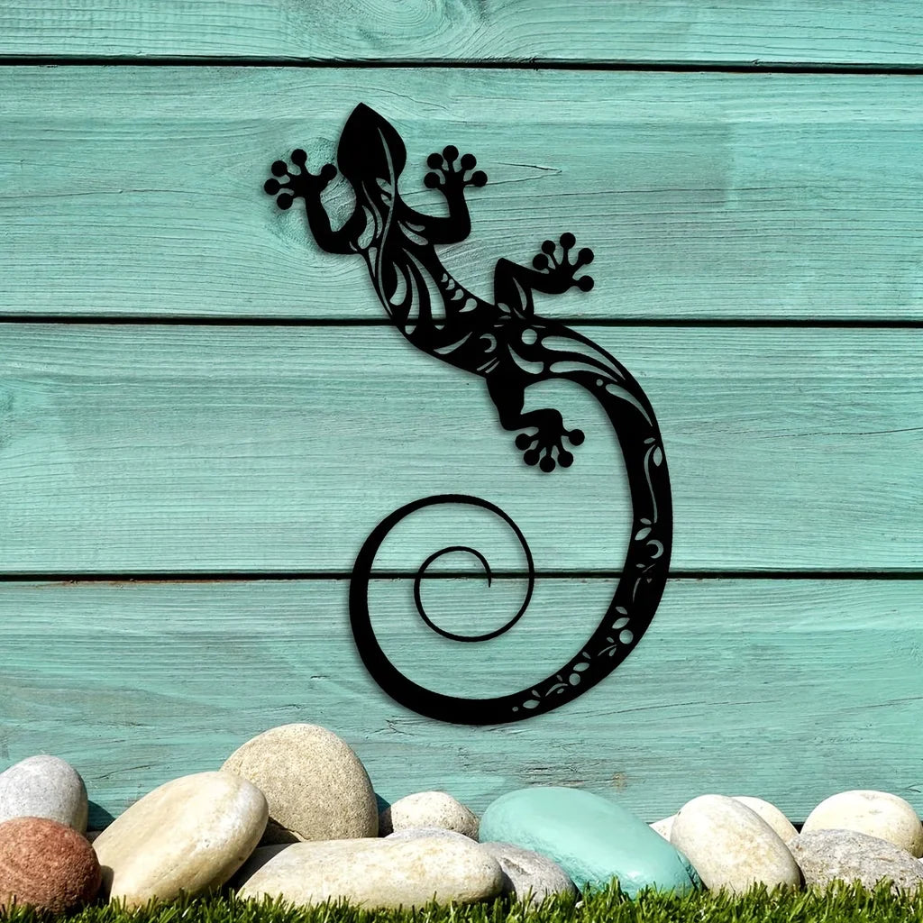 Gecko Crafted Metal Wall Art 3D Iron Black Lizard Hanging Wall Decoration For Living Room Home and Garden Decor
