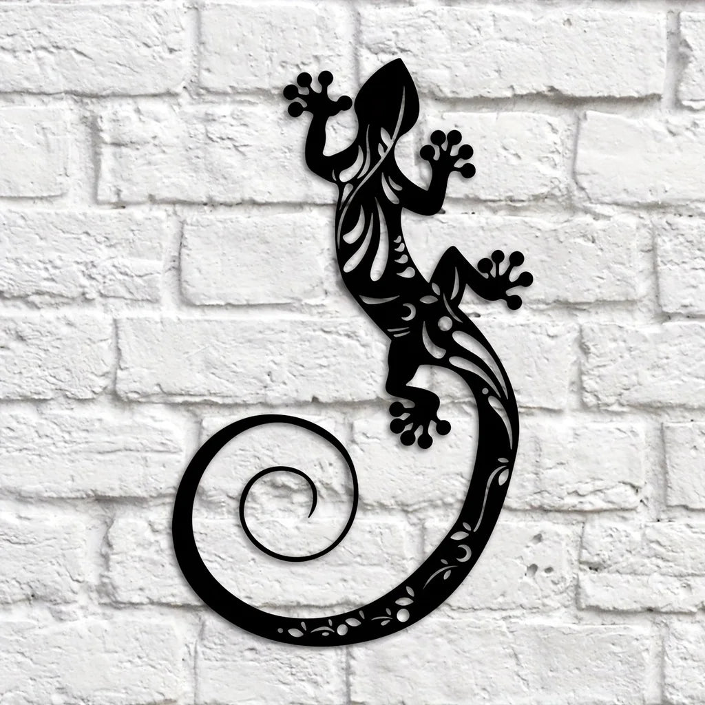 Gecko Crafted Metal Wall Art 3D Iron Black Lizard Hanging Wall Decoration For Living Room Home and Garden Decor
