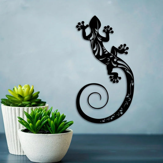 Gecko Crafted Metal Wall Art 3D Iron Black Lizard Hanging Wall Decoration For Living Room Home and Garden Decor