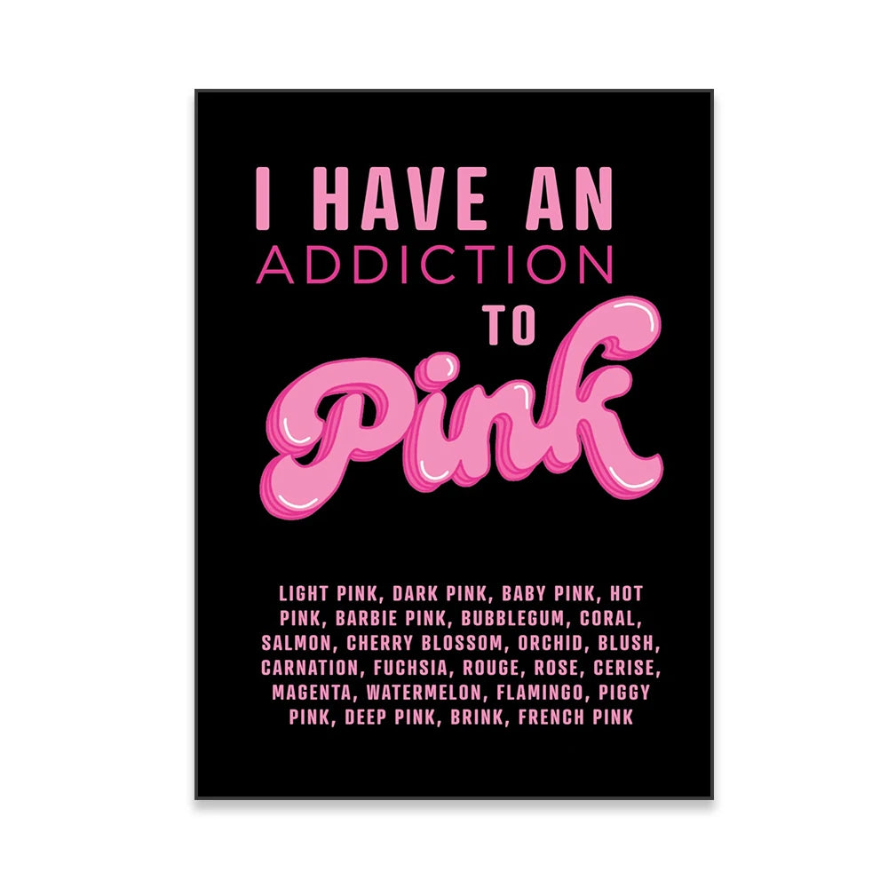 Aesthetic Black Addiction To Pink Quote Wall Art Canvas Print Pink Fine Art For Modern Girl Living Room Bedroom Refresh