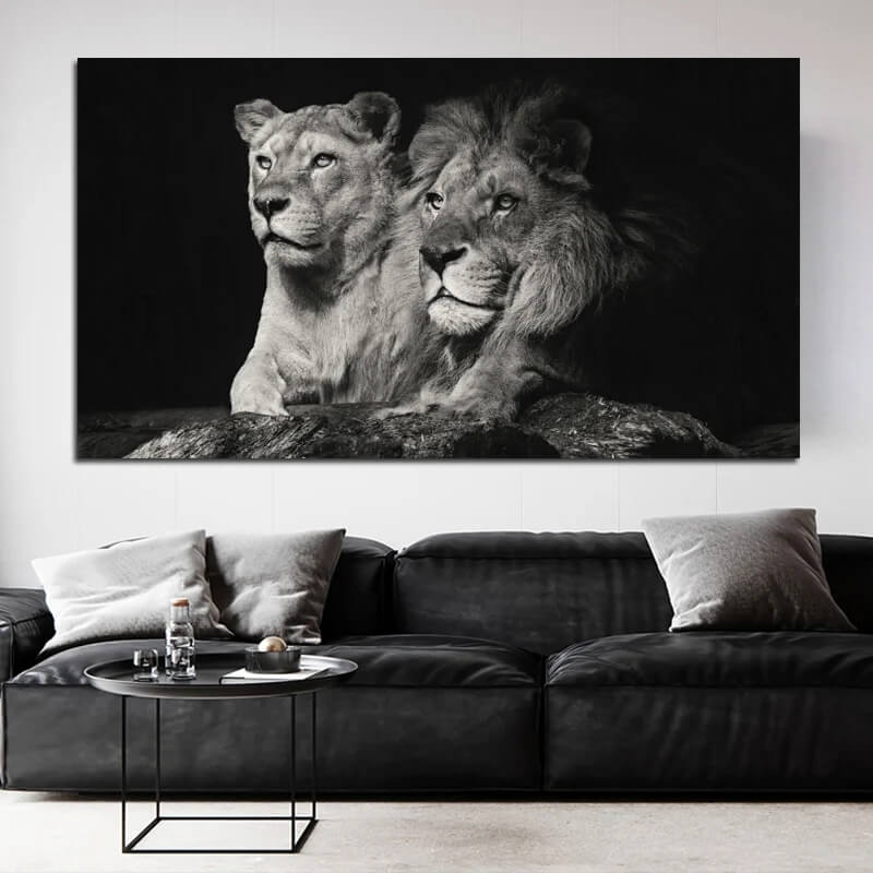 African Couple Lion Photo Canvas Print Animals Wall Art Pictures Wilderness Poster For Living Room Interior Home Décor