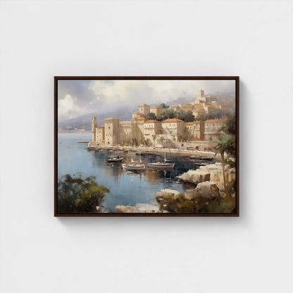 European Harbor Village Painting Framed Wall Art - Coastal Wall Decor Canvas Print