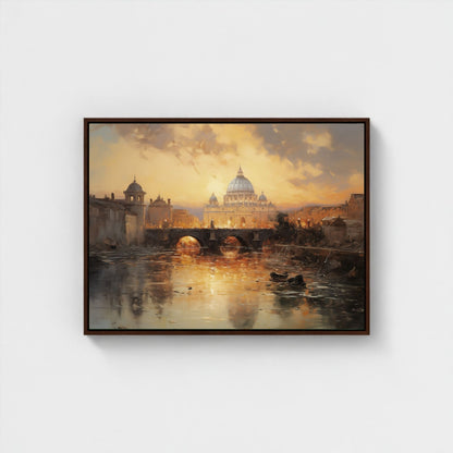 St. Peter’s Basilica Rome Sunset River View Framed Art Canvas Print - Classic Italian Wall Art