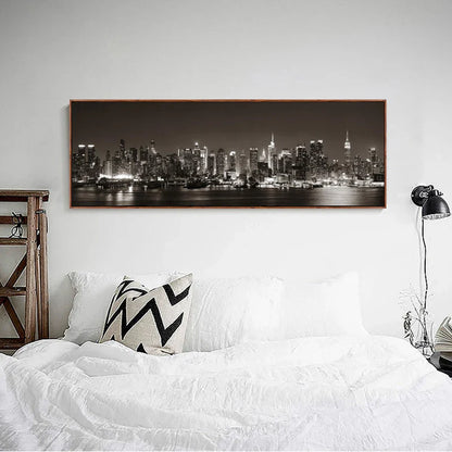 New York Nights Cityscape Wall Art Canvas Prints Wide Format Landscape Poster For Above The Sofa Wall Decor