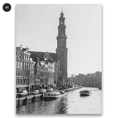 Amsterdam City Map Black White Wall Art Canvas Print Travel Poster For Living Room Dining Room Home Office Decor