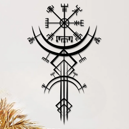 Ancient Viking Runic Compass Metal Wall Art Decorative Plaque 3D Iron Crafted Mythological Wall Decoration