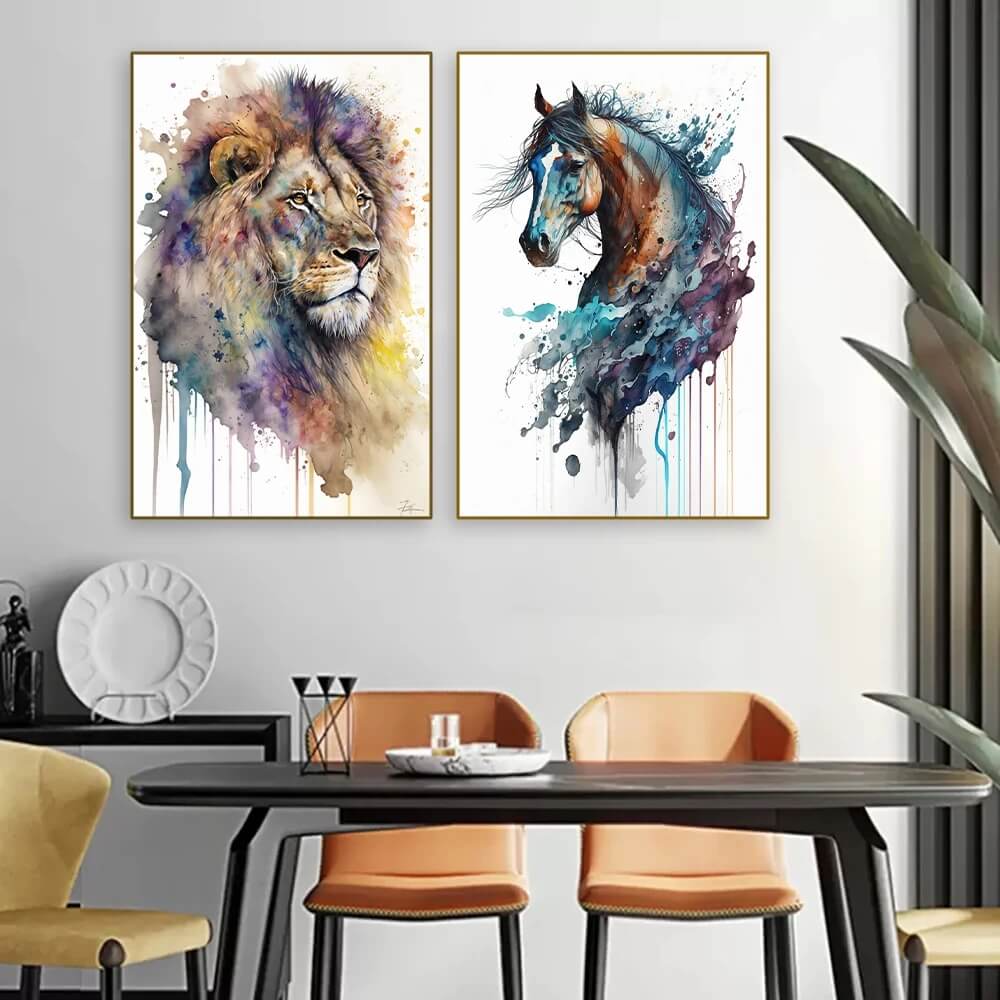 Watercolor Lion Horse Panda Elephant Canvas Prints Minimalist Wildlife Wall Art Animals Picture For Modern Living Room Children Room Home Décor