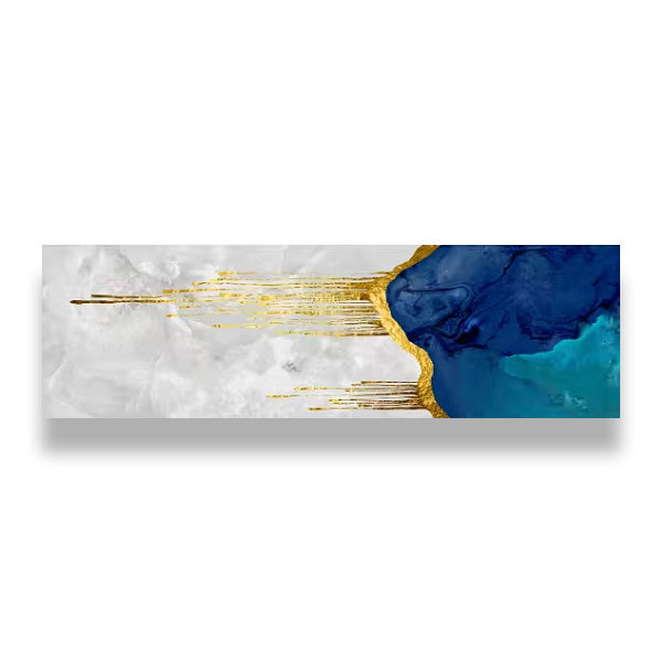 Aqua Blue Liquid Golden Wall Art Canvas Print Vertical Format Poster For Living Room Bedroom Modern Wall Art Interiors