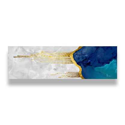 Aqua Blue Liquid Golden Wall Art Canvas Print Vertical Format Poster For Living Room Bedroom Modern Wall Art Interiors