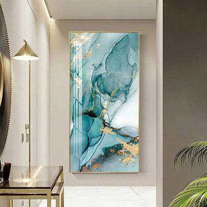 Aqua Green Golden Marble Wall Art Canvas Print For Luxury Loft Living Room Modern Art Decor