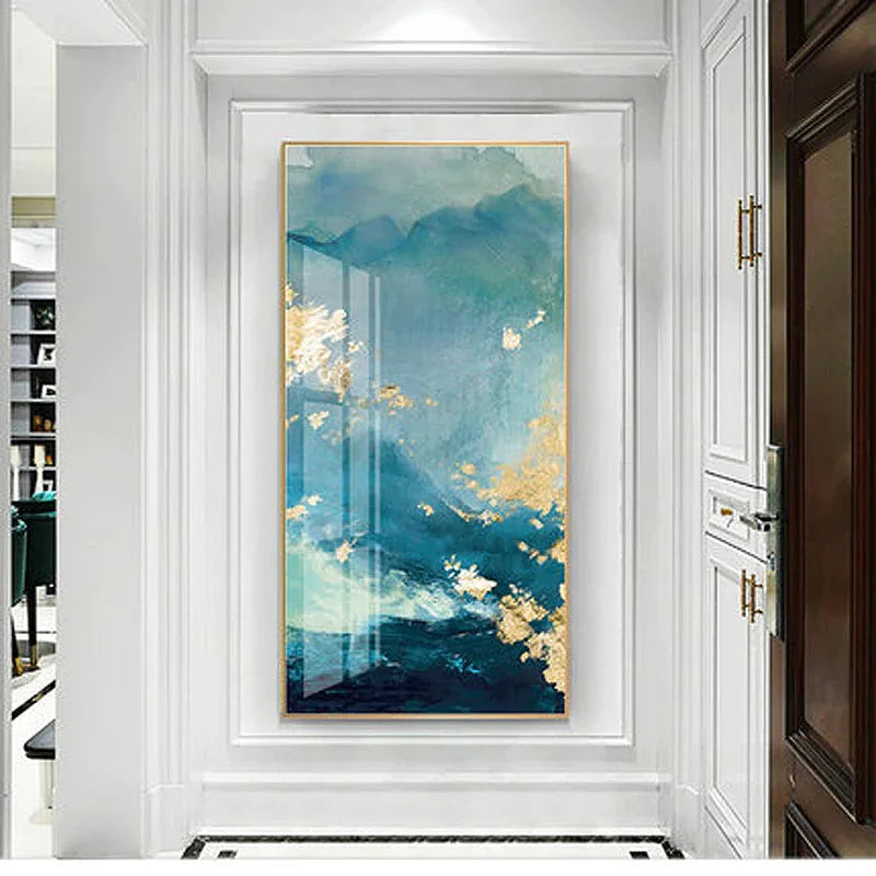 Aqua Green Golden Marble Wall Art Canvas Print For Luxury Loft Living Room Modern Art Decor