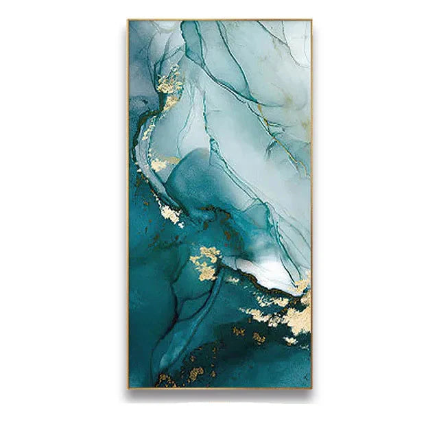 Aqua Green Golden Marble Wall Art Canvas Print For Luxury Loft Living Room Modern Art Decor