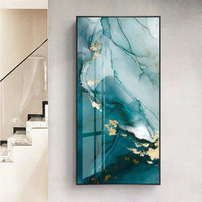 Aqua Green Golden Marble Wall Art Canvas Print For Luxury Loft Living Room Modern Art Decor