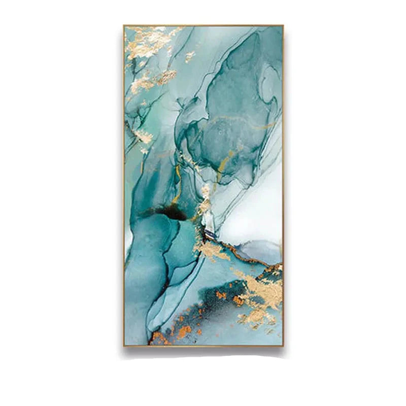 Aqua Green Golden Marble Wall Art Canvas Print For Luxury Loft Living Room Modern Art Decor