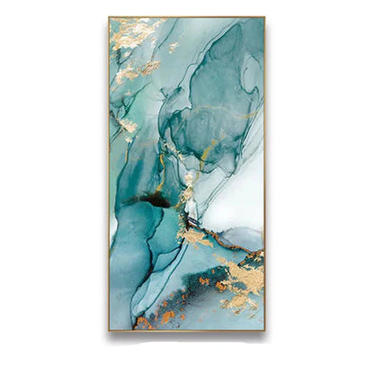 Aqua Green Golden Marble Wall Art Canvas Print For Luxury Loft Living Room Modern Art Decor