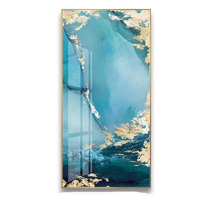 Aqua Green Golden Marble Wall Art Canvas Print For Luxury Loft Living Room Modern Art Decor