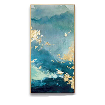 Aqua Green Golden Marble Wall Art Canvas Print For Luxury Loft Living Room Modern Art Decor