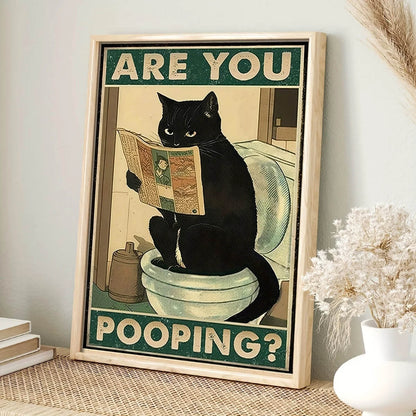 Are You Pooping Canvas Print | Funny Poster Inspirational Quote Wall Art Cute Cat Pictures For Bathroom Fine Art Home Décor