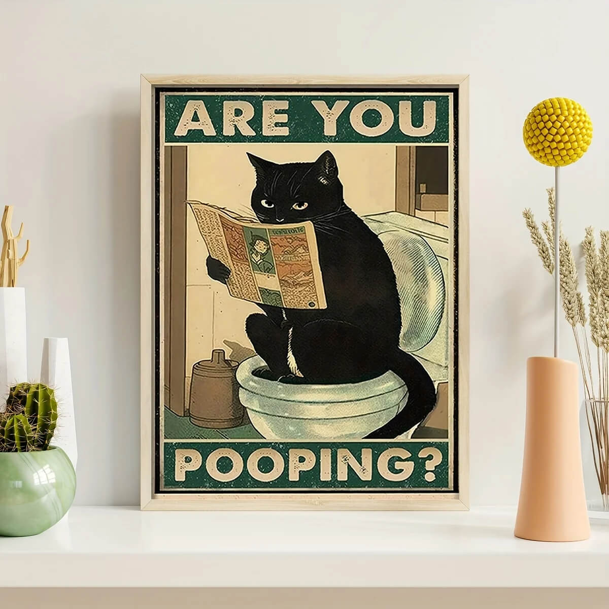 Are You Pooping Canvas Print | Funny Poster Inspirational Quote Wall Art Cute Cat Pictures For Bathroom Fine Art Home Décor