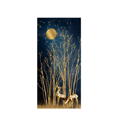 Auspicious Abstract Golden Deer In The Moonlight Wall Art Canvas Prints For Foyer Living Room Wall Decor