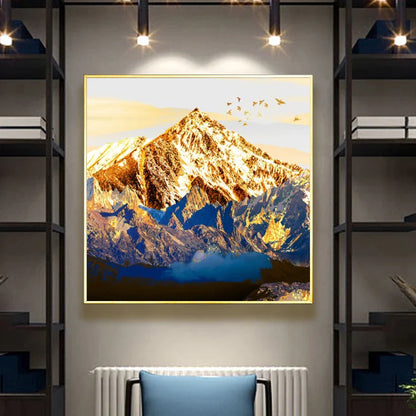Auspicious Golden Mountain Landscape Wall Art Canvas Print Square Format Poster For Living Room Office Art Decor
