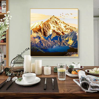Auspicious Golden Mountain Landscape Wall Art Canvas Print Square Format Poster For Living Room Office Art Decor