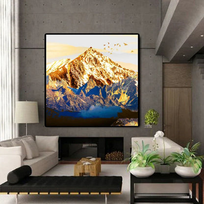 Auspicious Golden Mountain Landscape Wall Art Canvas Print Square Format Poster For Living Room Office Art Decor