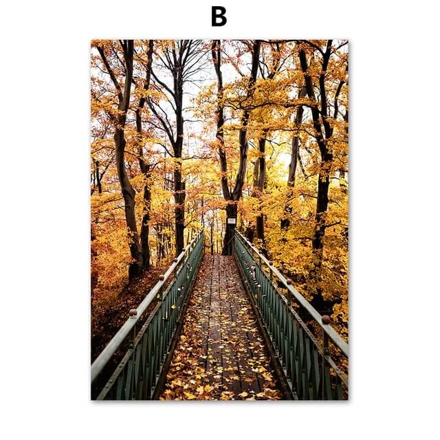 Autumn Forest Deer Pumpkin Leaves Road Wall Art Nordic Poster Fall Nature Large Canvas Prints Wilderness Pictures For Living Room Home Décor