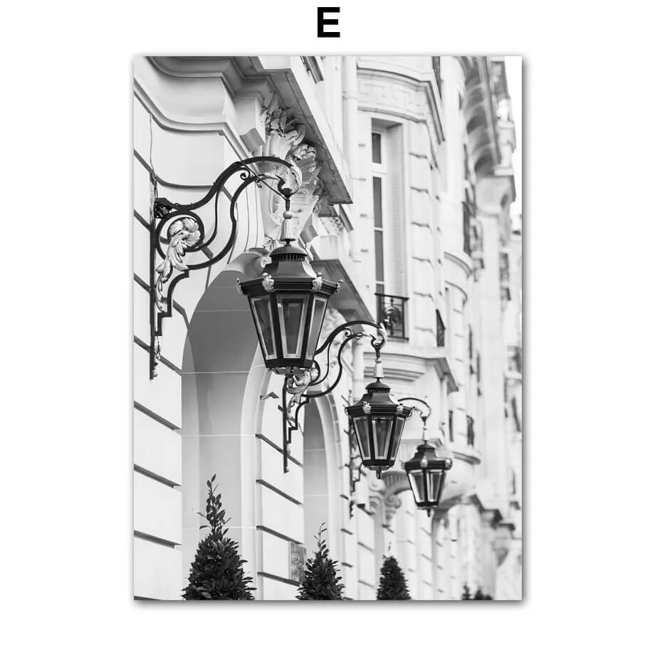 Poster of Decorative panel with black and white street lamp design