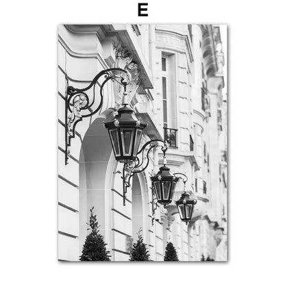 Poster of Decorative panel with black and white street lamp design