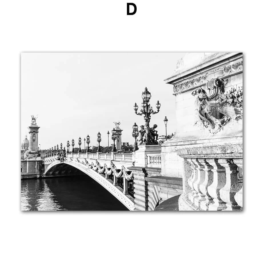 Poster of Black and white photograph of a decorative bridge over water