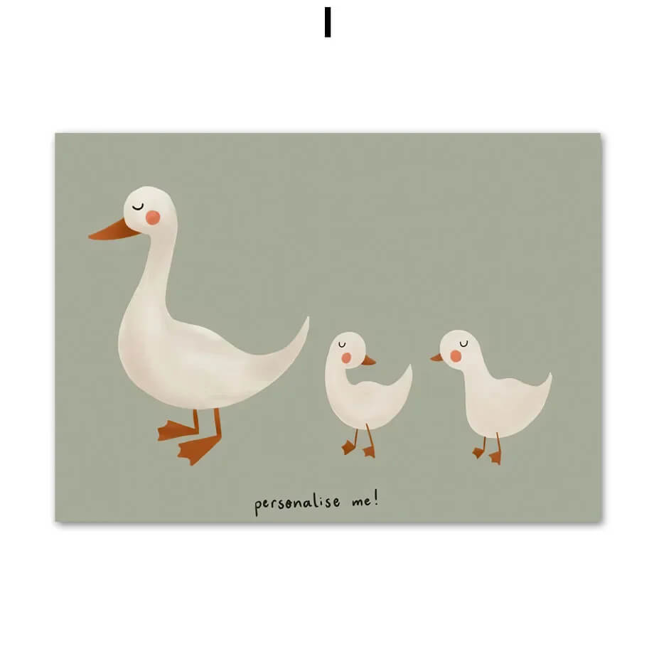 Baby Cute Rabbit Goose Dog Animals Minimalist Canvas Print Pastel Wall Art For Nursery Décor