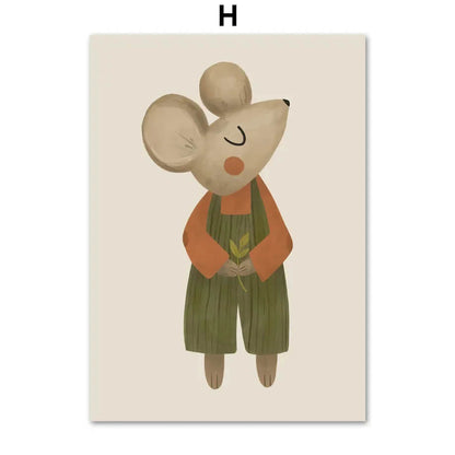 Baby Cute Rabbit Goose Dog Animals Minimalist Canvas Print Pastel Wall Art For Nursery Décor