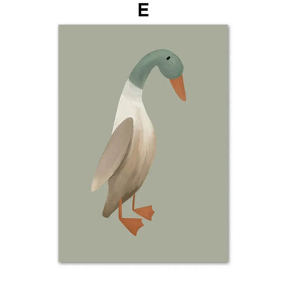 Baby Cute Rabbit Goose Dog Animals Minimalist Canvas Print Pastel Wall Art For Nursery Décor