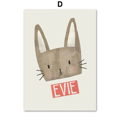 Baby Cute Rabbit Goose Dog Animals Minimalist Canvas Print Pastel Wall Art For Nursery Décor