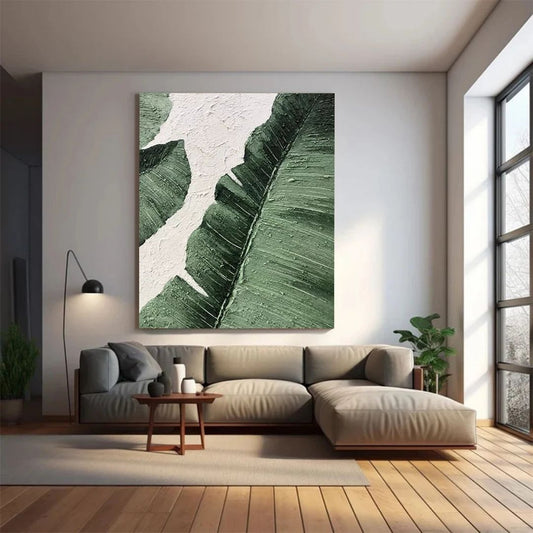 Large Banana Leaf Hand-Painted Artwork | Tropical Handmade Canvas Art